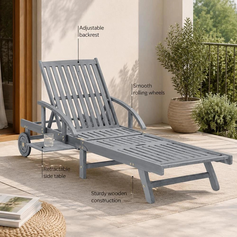 Sun Lounger Grey Solid Acacia Wood
