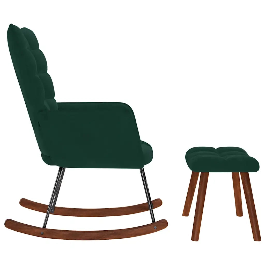Sedia a dondolo con sgabello in velluto verde scuro CFW9046784