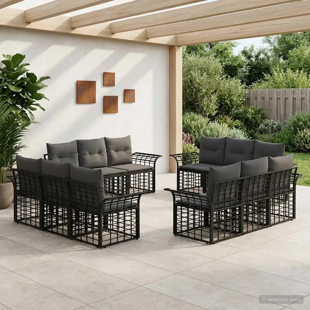 Set di divani da esterno 12 pcs Nero e Grigio scuro Poliestere