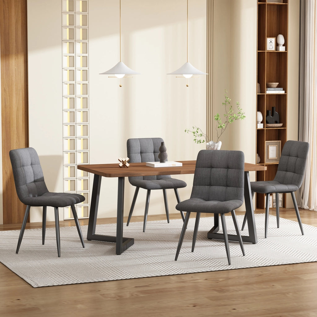 Tavolo da pranzo con 4 sedie in MDF colore noce e gambe in metallo nero per cucina e soggiorno