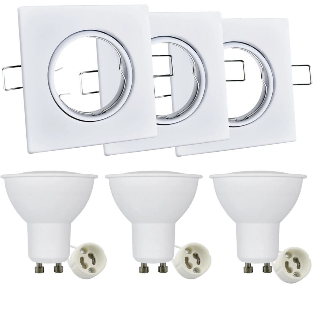 Faretto incasso quadrato bianco 3pz GU10 Polux OLIN