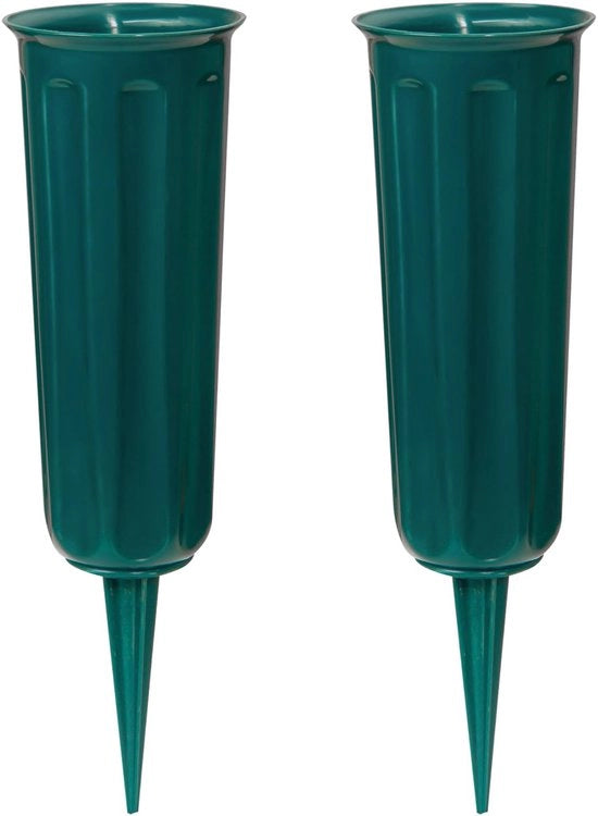 Vasi per cimitero con spine, contenitori per fiori in plastica per cimiteri, vasi per fiori come decorazioni per cimiteri, lapidi e lapidi (2 pezzi verde)