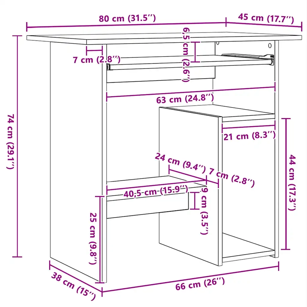 Scrivania Rovere Fumo 80x45x74 cm in Legno Multistrato 815477