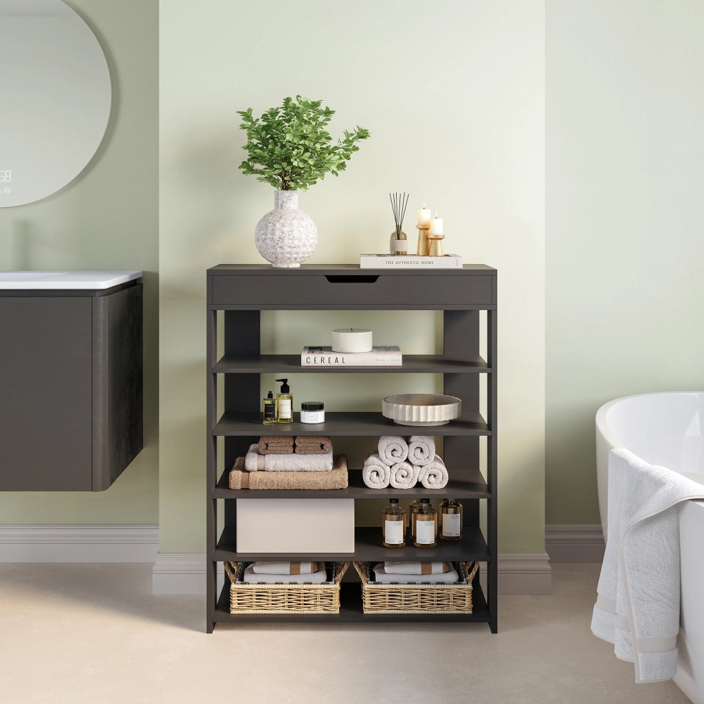 Scarpiera Boppeelo Scaffale a 5 Ripiani e Cassetto 94 x 75 x 30 cm - Nero [en.casa]