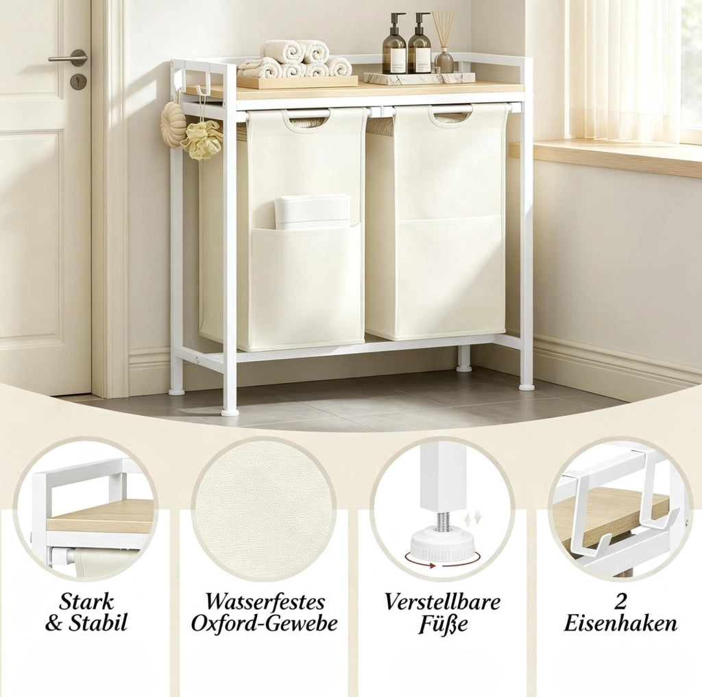 Portabiancheria a 2 scomparti 70 x 71 x 30 cm in legno chiaro e bianco