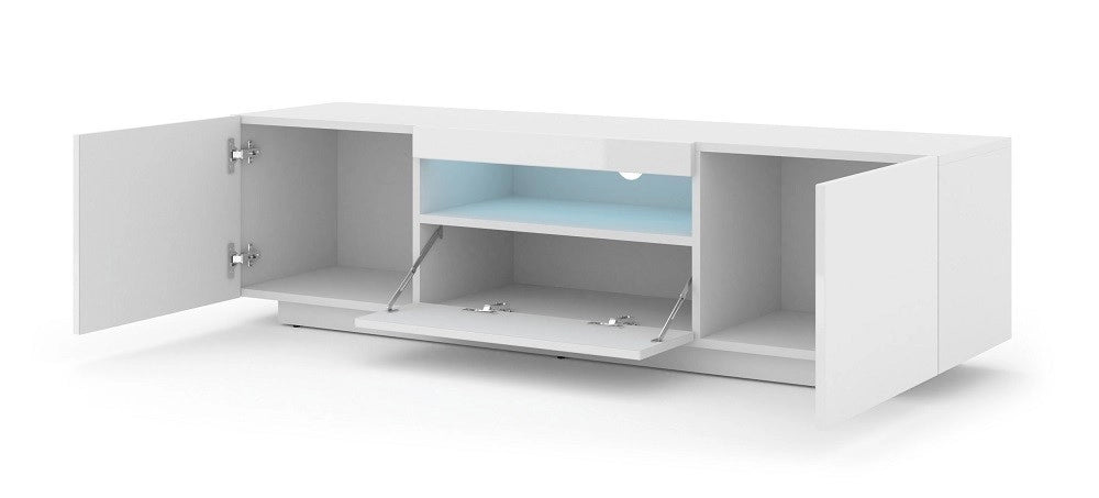 Mobile TV sospeso o a terra Led Incluso 150x37x42cm STAND AURA Bianco lucido