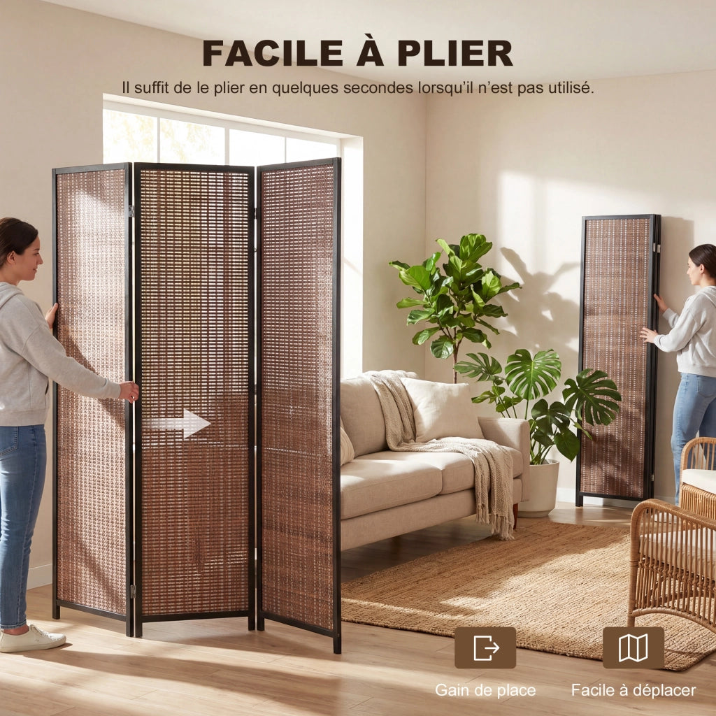 Paravento in legno 3 pannelli ¨C zephmum ¨C marrone 135x180 cm