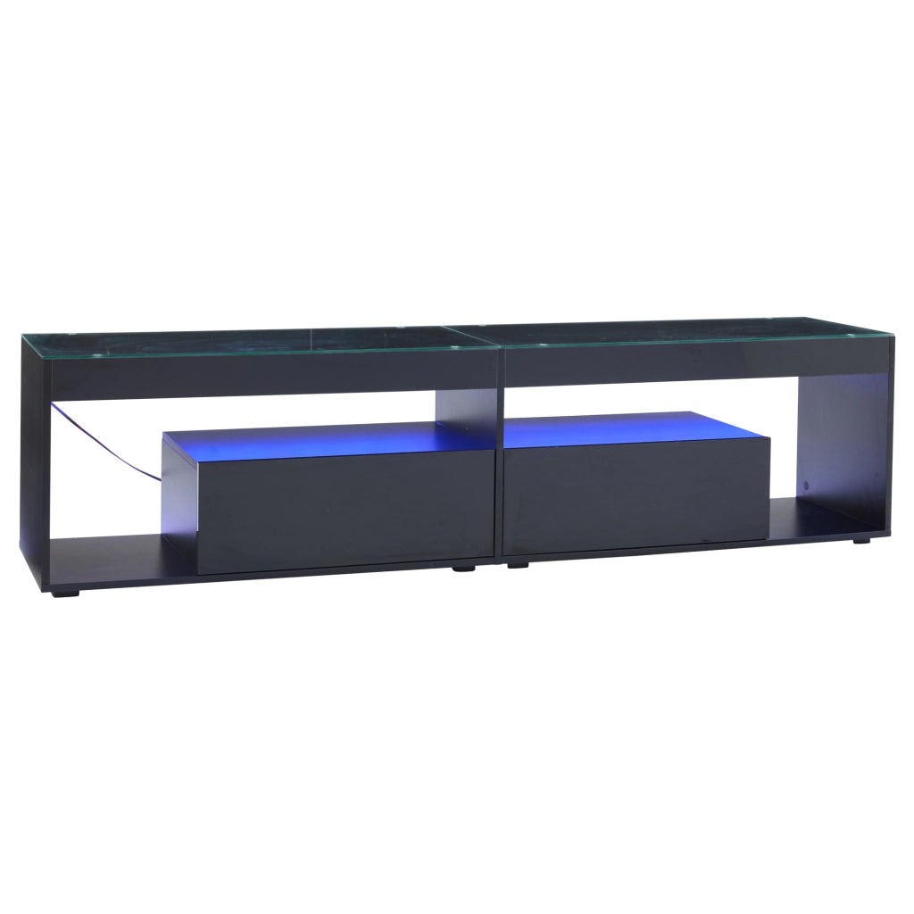 Mobile TV LED nero lucido con 2 cassetti e ripiani in vetro temperato; 180 x 40 x 46 cm