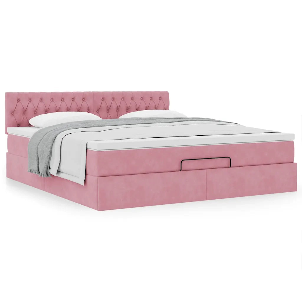 Struttura Letto Pouf con Materasso Rosa 180x200 cm in Velluto 3311866