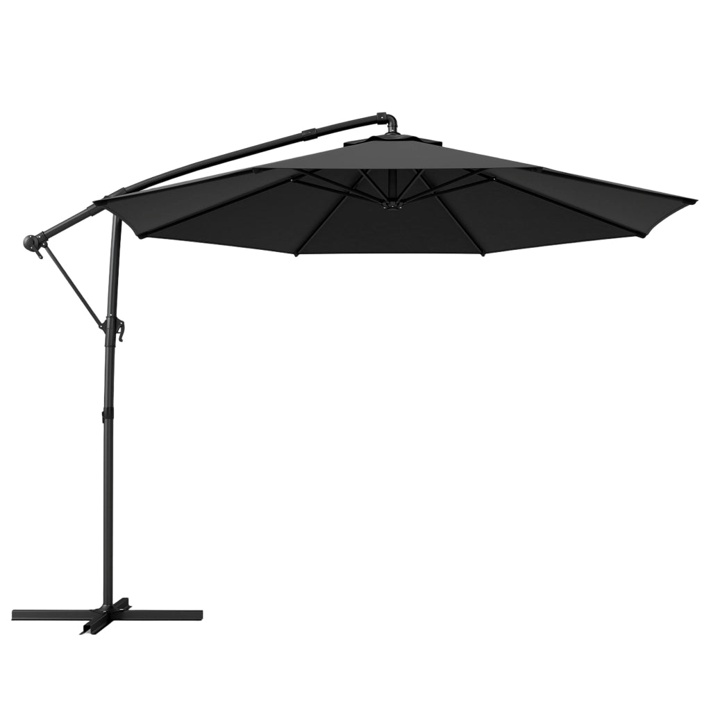 Ombrellone da Giardino a Sbalzo Ø300x235 cm Regolabile in Poliestere UPF30+ Nero