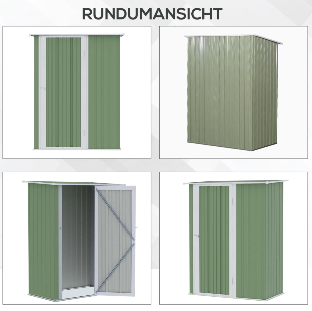 Casetta da giardino in acciaio verde con porta; 142 x 84 x 189 cm