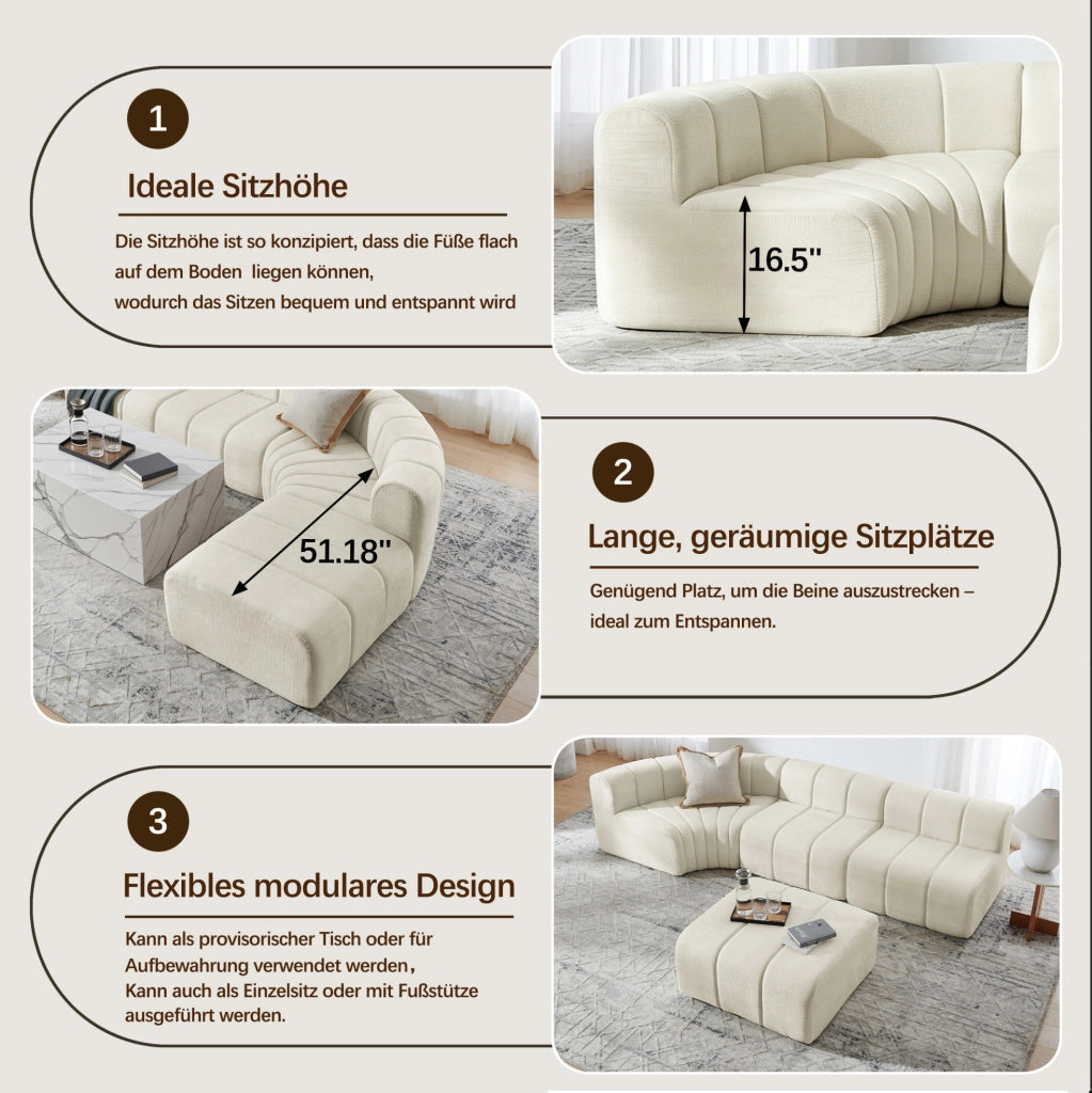 Divano angolare modulare componibile in ciniglia beige