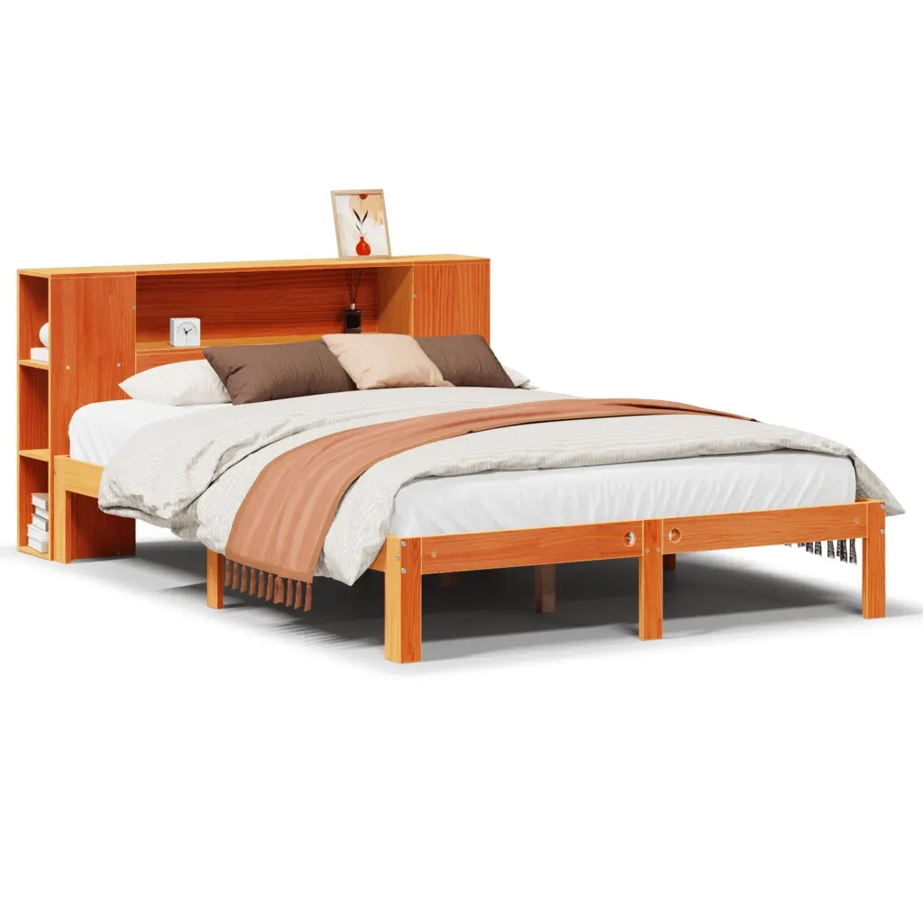 Letto Libreria senza Materasso Marrone Cera 140x200 cm in Pino 3322529