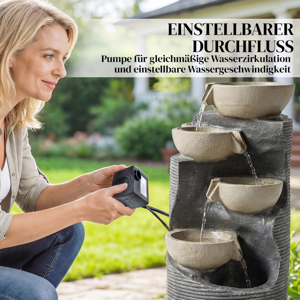 Fontana da giardino a 5 livelli con illuminazione LED pompa effetto pietra ¨C Zephmum ¨C 33x31x80 cm