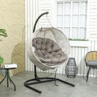 Cesto Sedia a Dondolo a Forma di Uovo, Sedia a Dondolo con Funzione Oscillante e Cesto Pieghevole, Sedia da Giardino, Portabicchieri, Marrone Sabbia