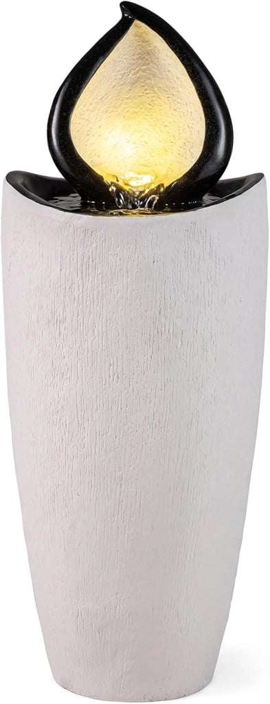 Fontana da Giardino con Luci, Fontanella Decorativa con Pompa e 4 Luci LED, Effetto Pietra, Sistema di Acqua Circolante da Esterno, Fontana Resistente in Resina per Cortile e Terrazzo