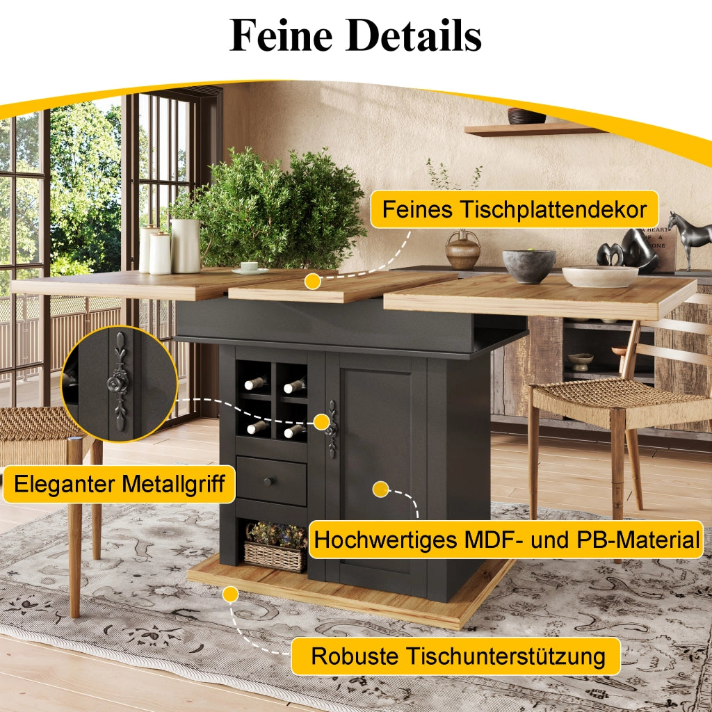 TAVOLO Allungabile 110-140x80x75 cm MDF Nero/Naturale
