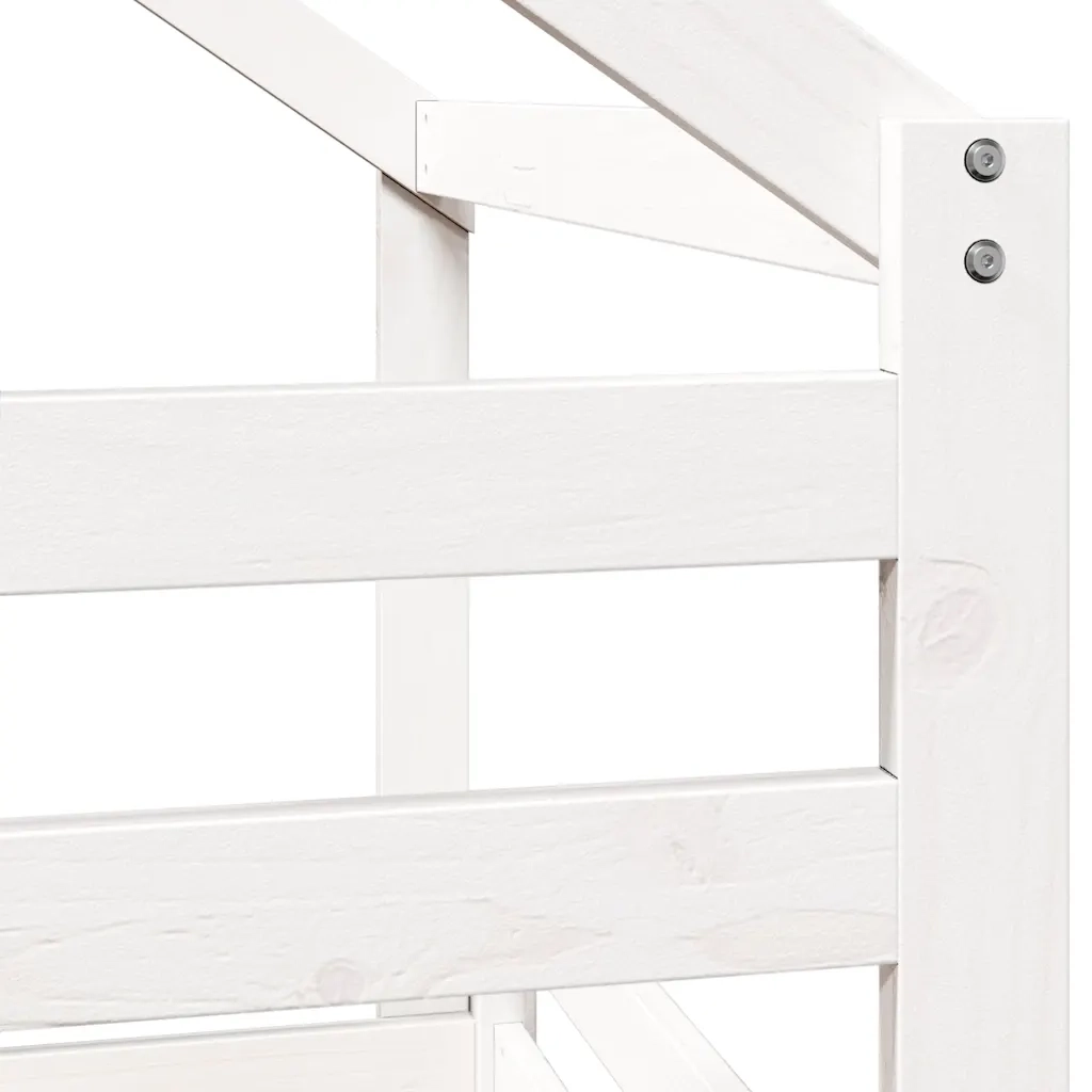 Letto a Castello con Tetto Bianco 90x200 cm in Legno di Pino