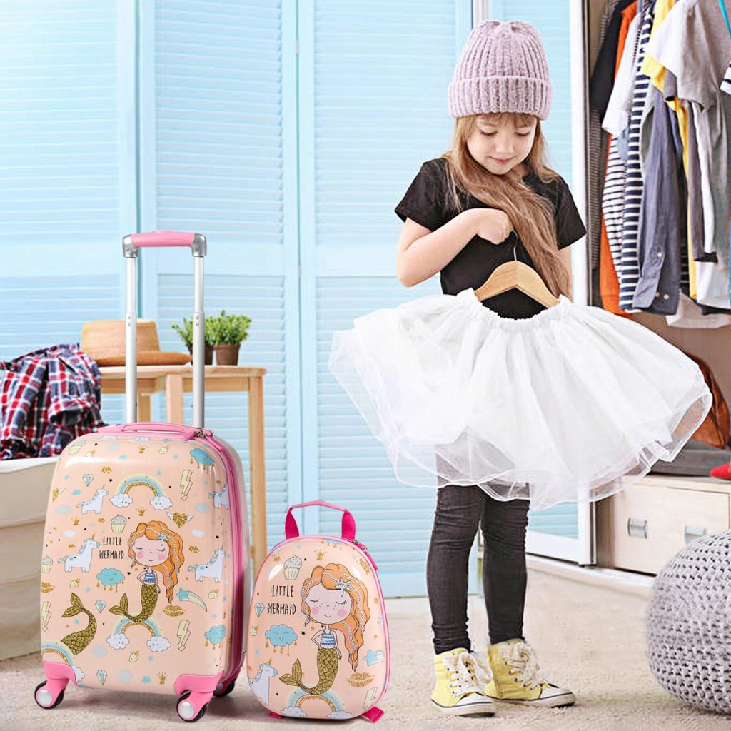 Set 2 pezzi Bagagli per bambini da viaggio con ruote girevole girevole 18" Trolley bimbo + 12" zaino con disegni di Serena-Bagagli e borse