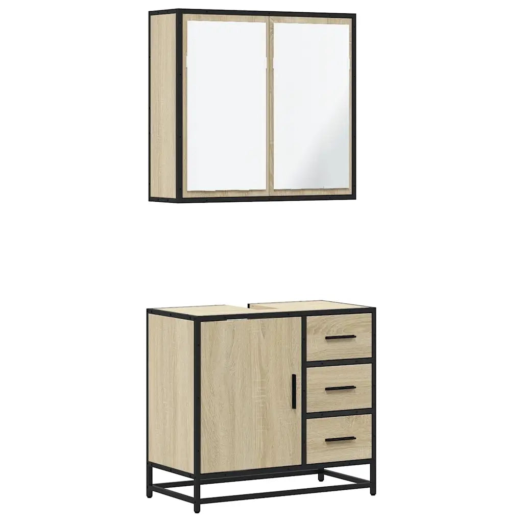 Set Mobili da Bagno 2 pz Rovere Sonoma in Legno Multistrato