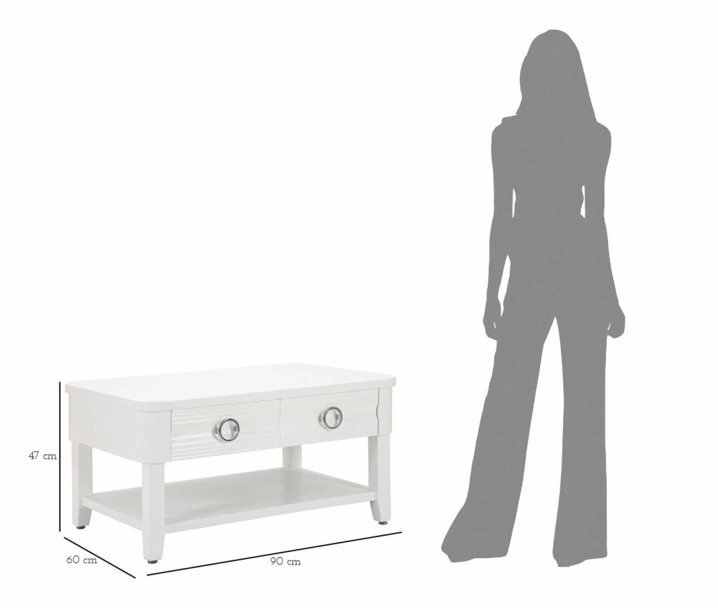 Tavolino da salotto Taylor, Tavolo basso da caffè, Portariviste per divano, Ripiano da soggiorno, 90x60 h47 cm, Bianco