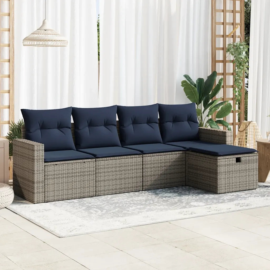 Set Divano da Giardino 5 pz | Set Salotto da Giardino con Cuscini Grigio in Polyrattan