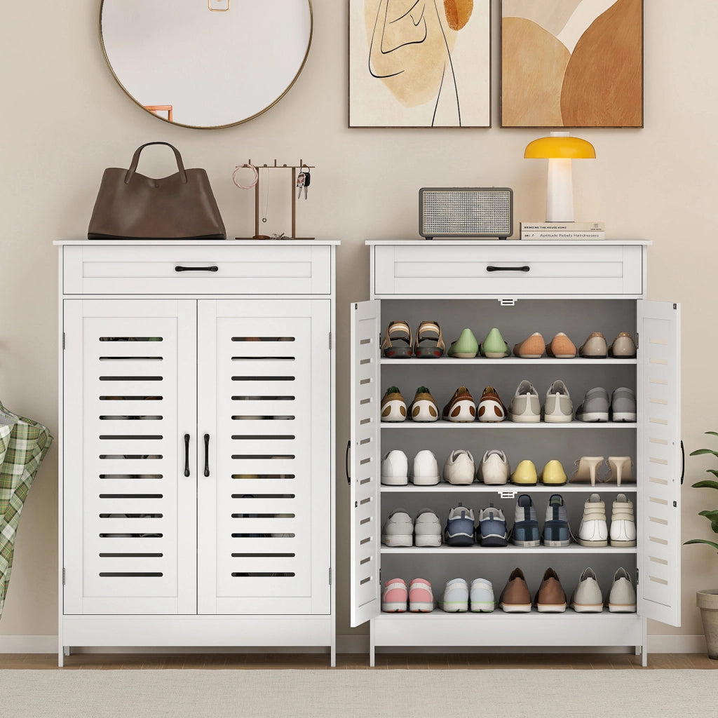 Armadio per Scarpe con Ante Griglia e Ripiani Regolabili ¨C zephmum ¨C Bianco 78x37x115,8 cm