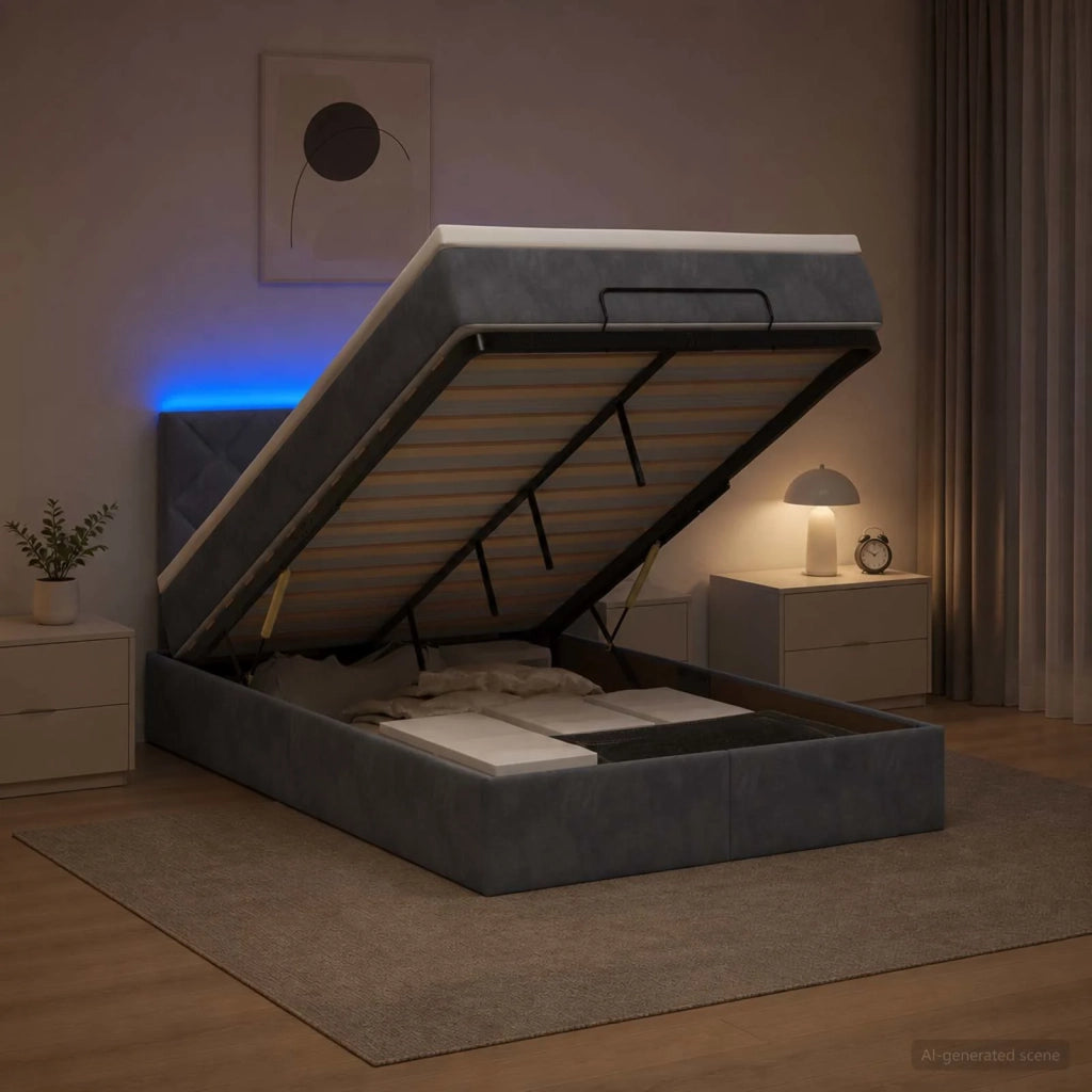 Letto Ottomano con Materasso e LED Grigio Scuro 120 x 200 cm 3457204