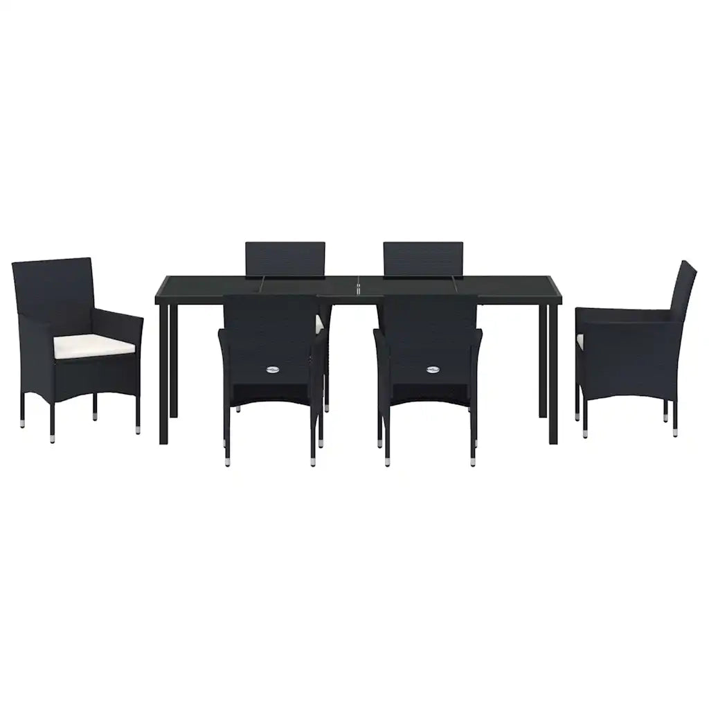 Set da Pranzo per Giardino con cuscino 7 pcs Nero polyrattan 3379728
