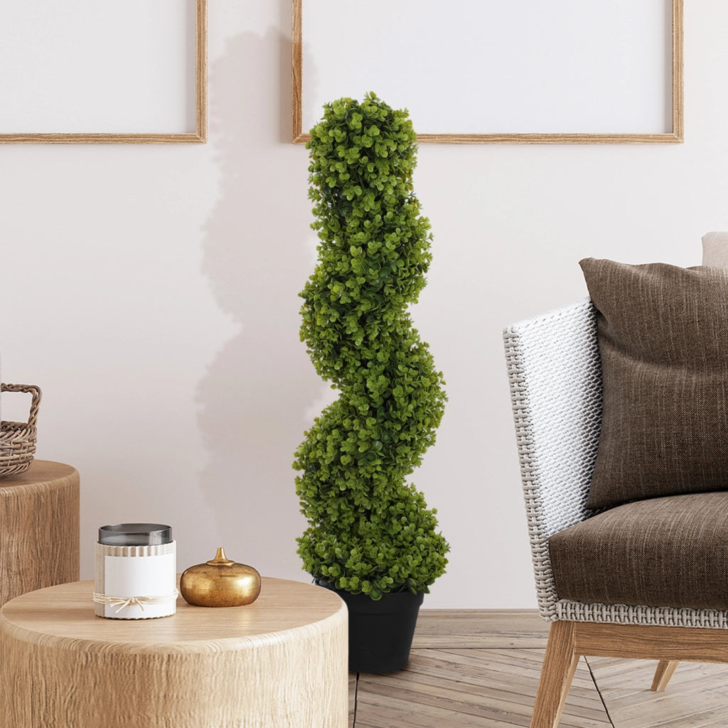 Pianta Finta di Eucalipto a Spirale con Vaso Incluso per Interno ed Esterno, Altezza 90 cm, Verde