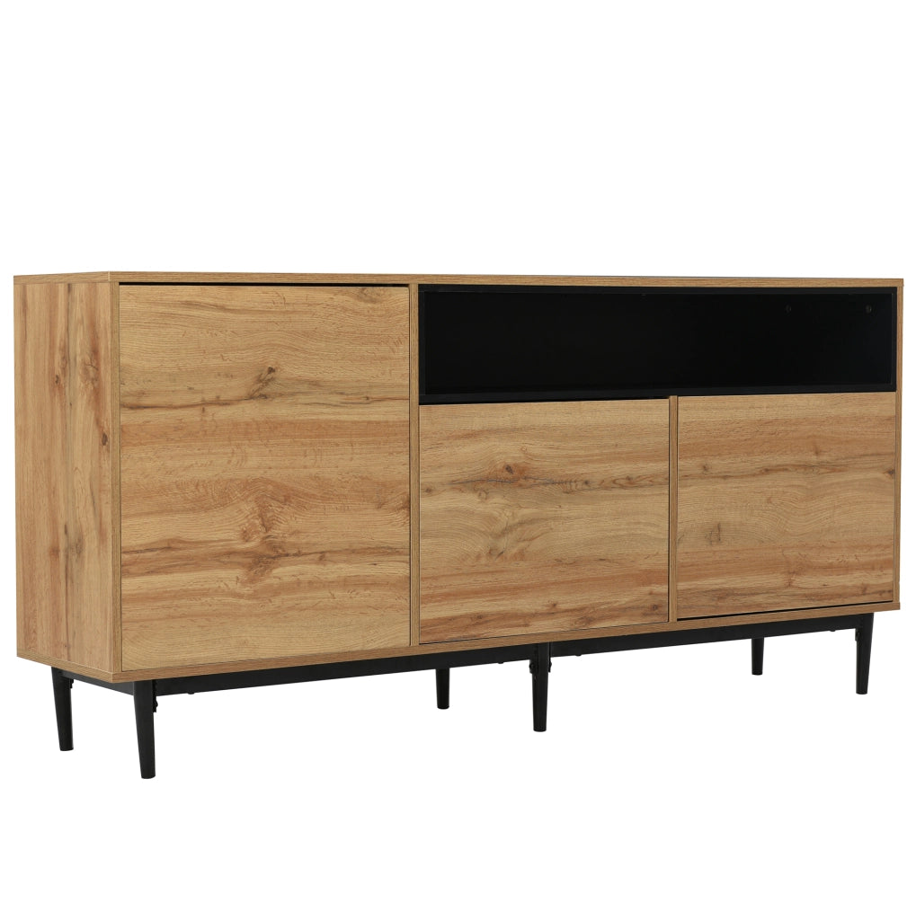 Credenza moderna 3 ante con ripiani regolabili, 160x35x76 cm