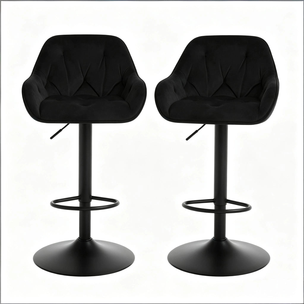SGABELLO BAR Regolabile 62,5-84 cm in Velluto Nero Set da 2 pezzi