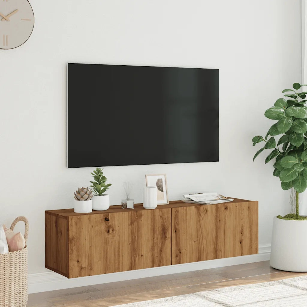 Mobile TV a Parete | Armadietto TV | Mobile Porta TV Rovere Artigianale 120x30x30cm in Truciolato