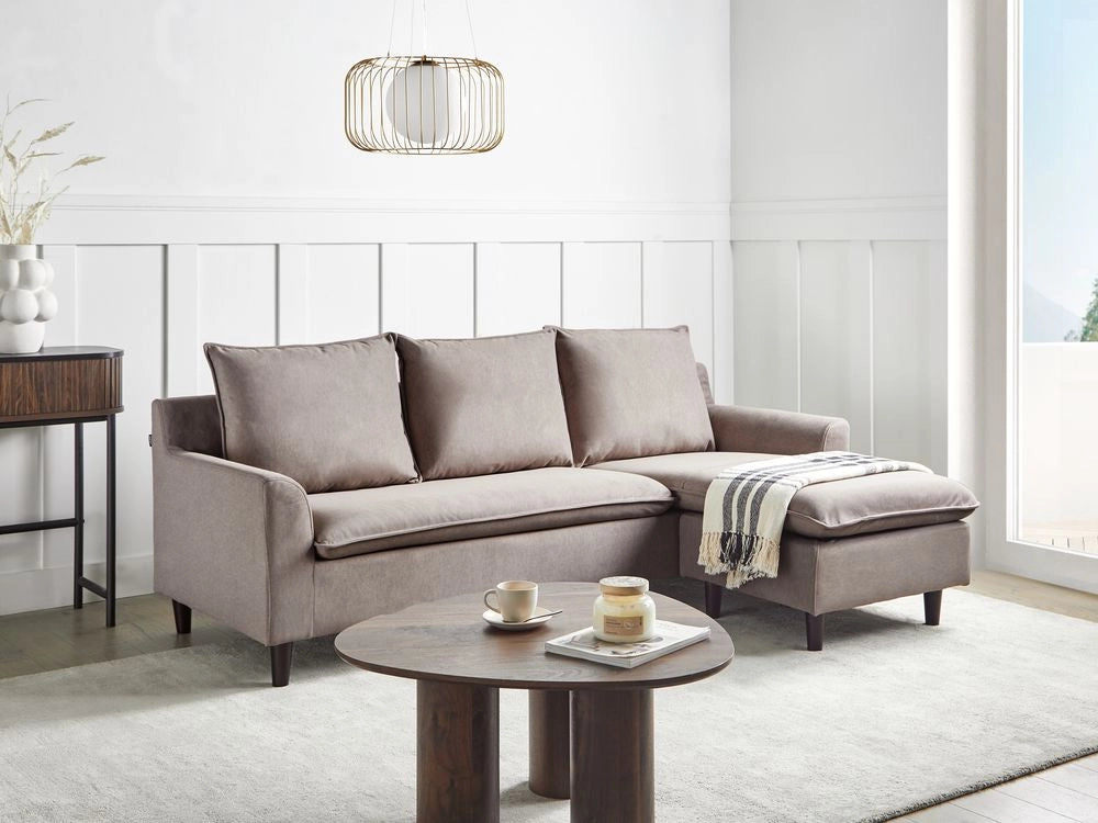 Divano componibile angolare in tessuto tortora lato sinistro Cuscino schienale stile moderno