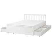 Letto matrimoniale Legno di Pino bianco con Rete a Doghe con 4 cassetti 140 x 200 cm Testiera a doghe minimalista