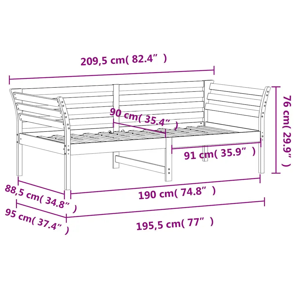 Dormeuse senza Materasso Bianca 90x190 cm Legno Massello Pino 842879