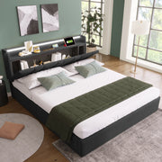 DESMIU Letto Matrimoniale 2 Posti con Testiera Contenitore, 2 Prese, USB e Type-C, LED Regolabile 160 × 200 cm, senza materasso