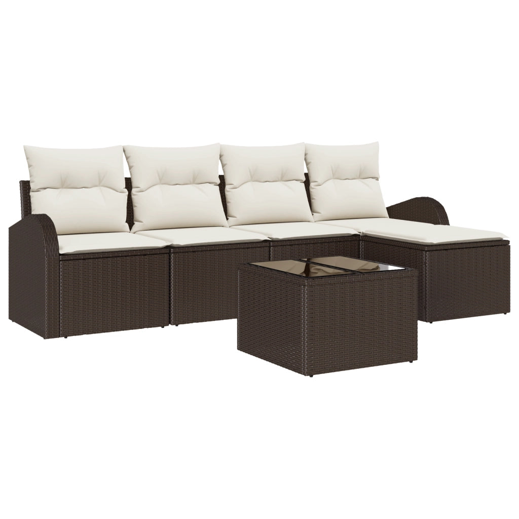 Set di 5 pezzi di divano da giardino con cuscini in grigio polyrattan