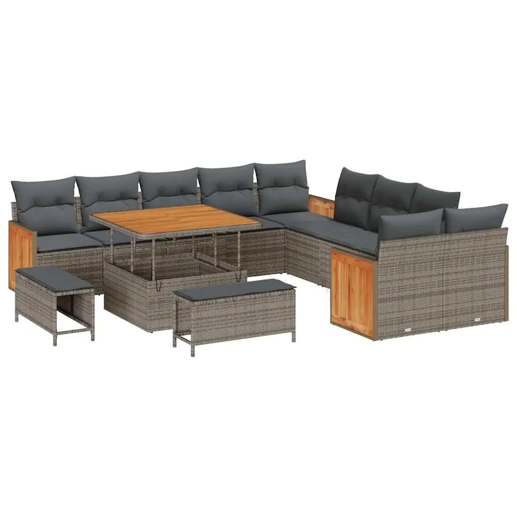 Set Divano da Giardino con cuscino 17 pcs Grigio polyrattan