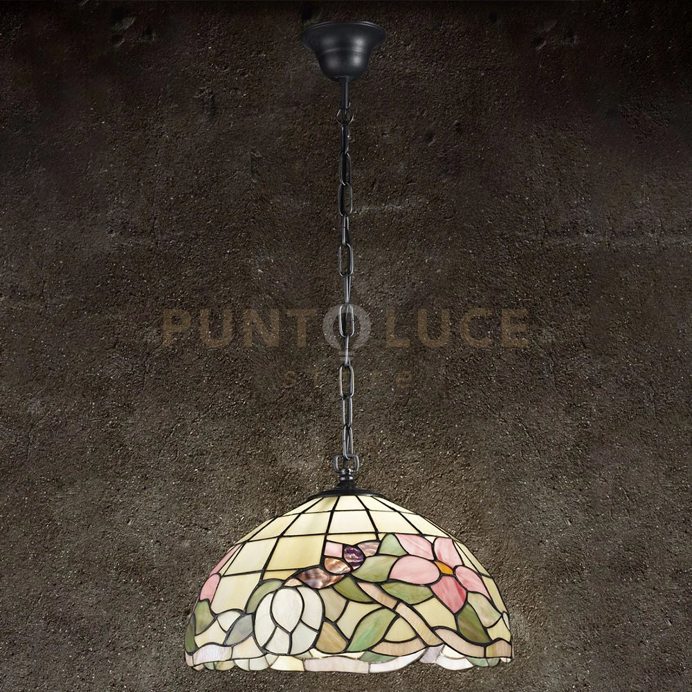 SOSPENSIONE TULIPANO IN VETRO TIFFANY D.40CM 1 LUCE ATTACCO E27