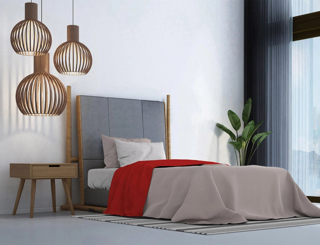 Set Lenzuola Singolo Sopra Sotto e Federe in Cotone Rosso