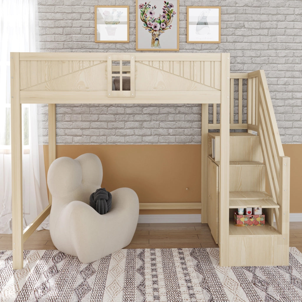 Letto a soppalco in legno 90x200 cm con scala reversibile