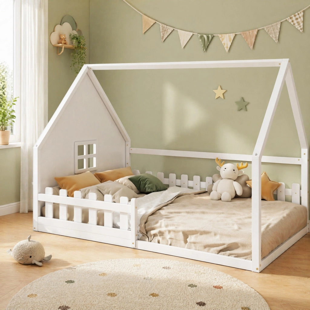 Letto per bambini a casetta 140x200 cm bianco in pino