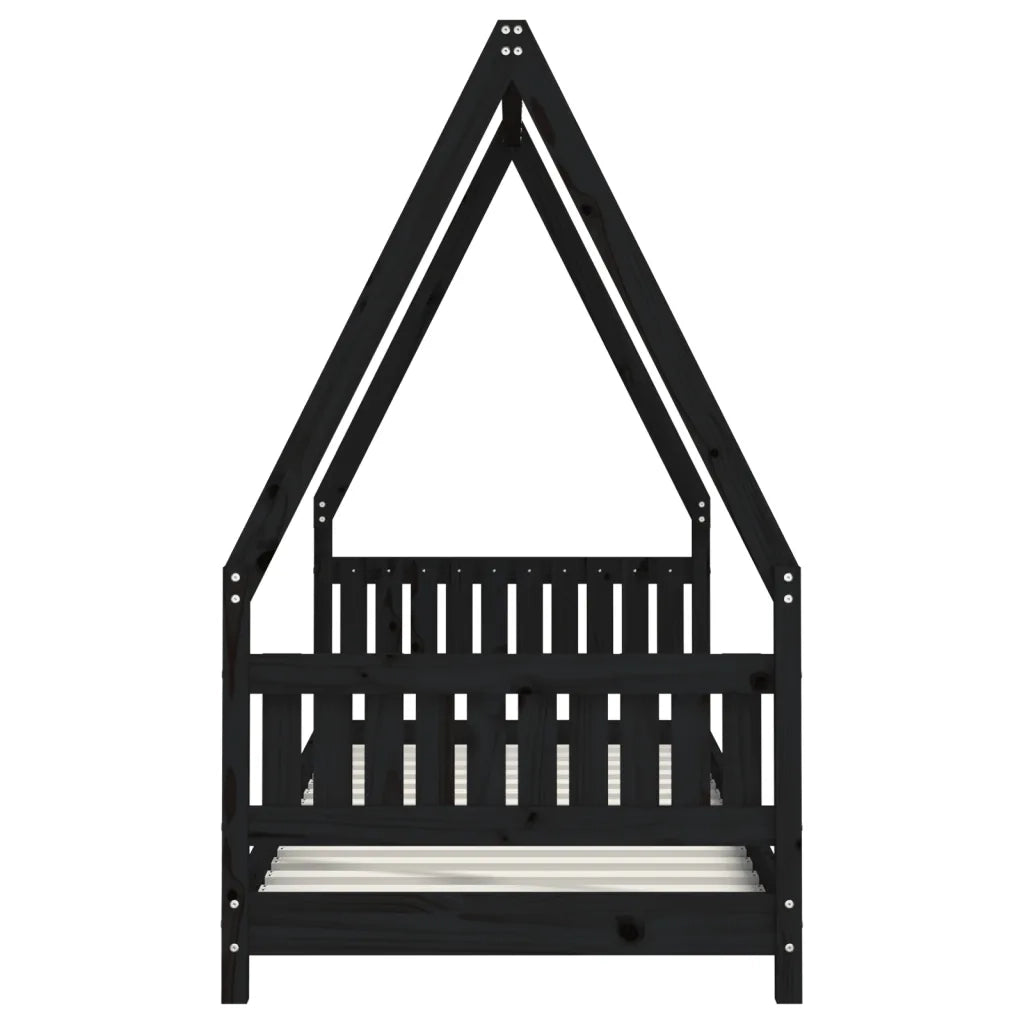 Giroletto per Bambini Nero 80x200 cm in Legno Massello di Pino 834497