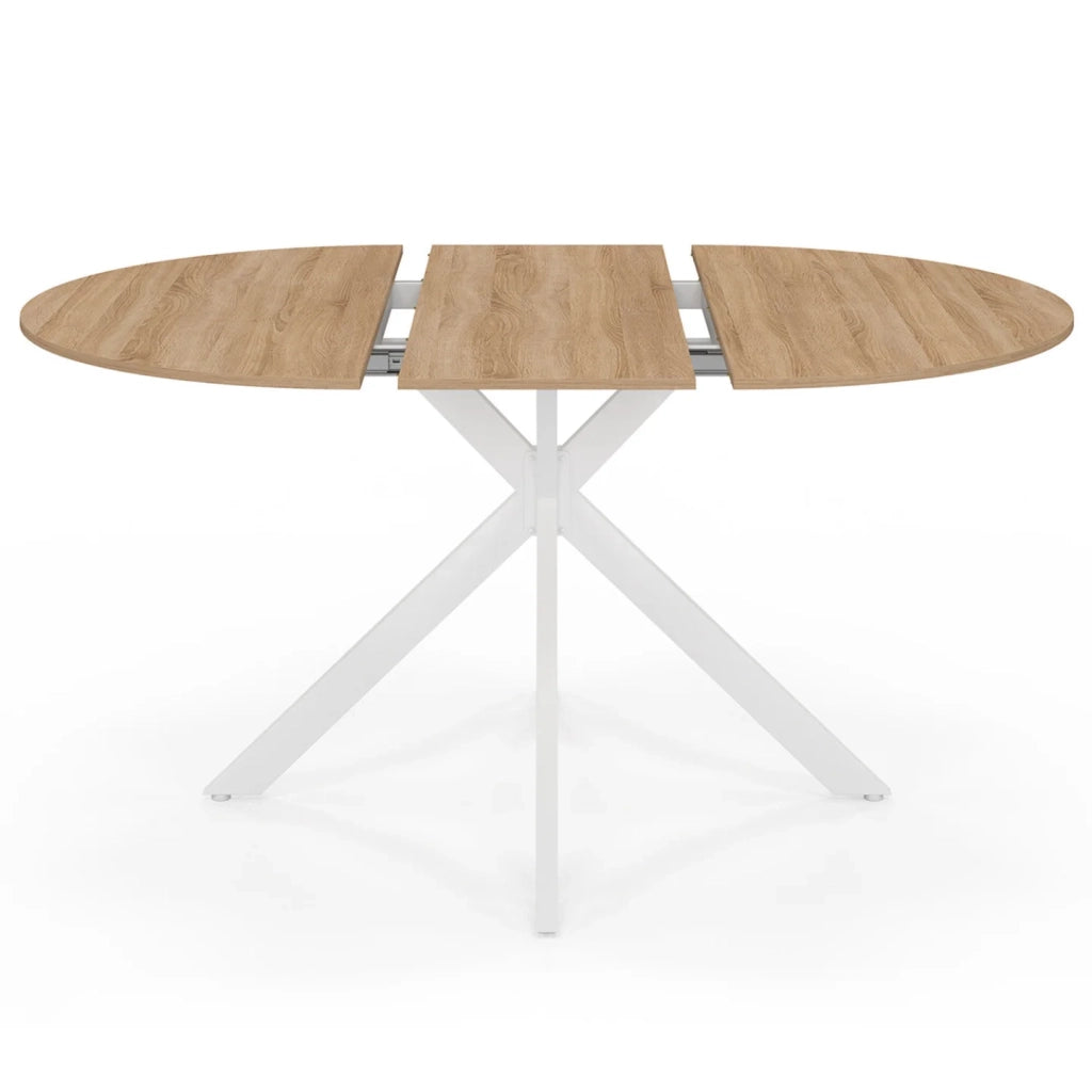 IDMarket - ALIX Tavolo da pranzo rotondo allungabile per 4-8 persone con gamba in legno e ragno bianco 110-150 cm