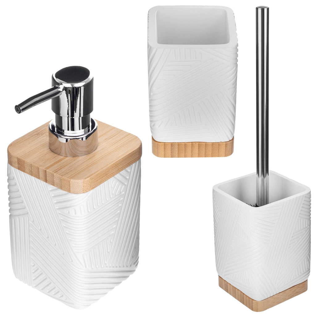 Set da bagno KADAX 3 in 1: dispenser di sapone, tazza da bagno, scopino per WC