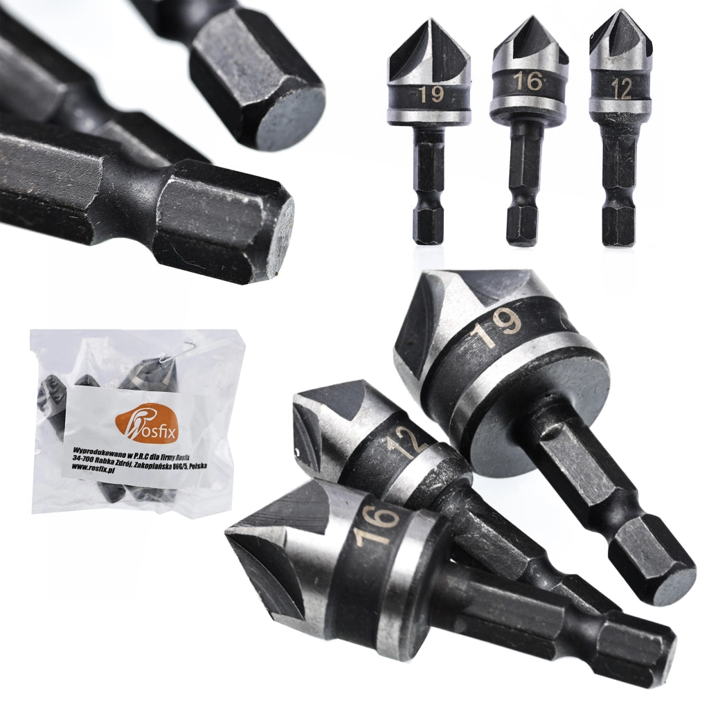 Set di Svasatori Rosfix 12, 16, 19 mm – Acciaio Inossidabile | Compatibile con Trapani Avvitatori | Precisione e Durata