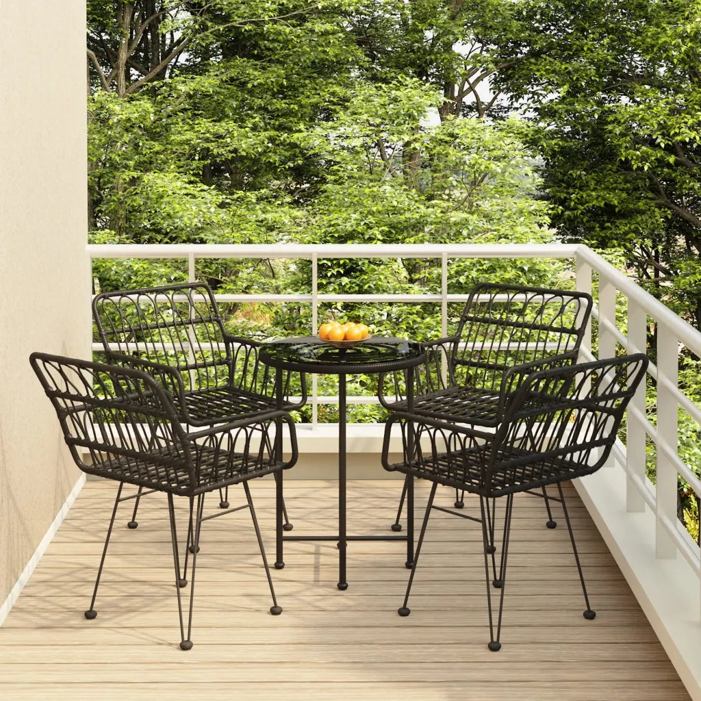 Set da Pranzo da Giardino 5 pz | Set Salotto da Giardino Nero in Polyrattan
