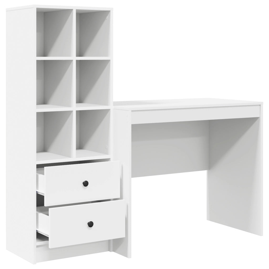 Scrivania con spazio di archiviazione in legno ingegnerizzato bianco
