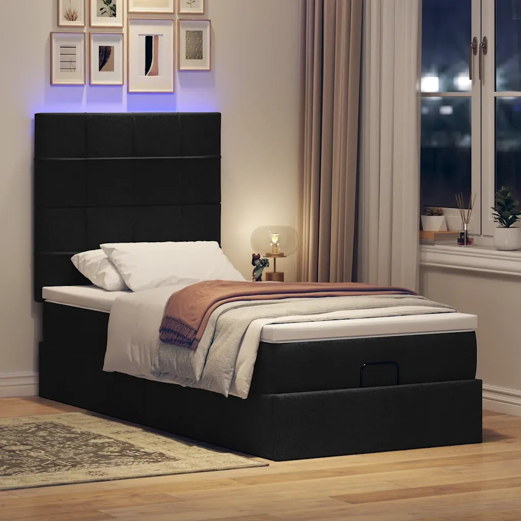Pouf Letto con Materasso e LED Nero 80x200cm in Tessuto 3313963